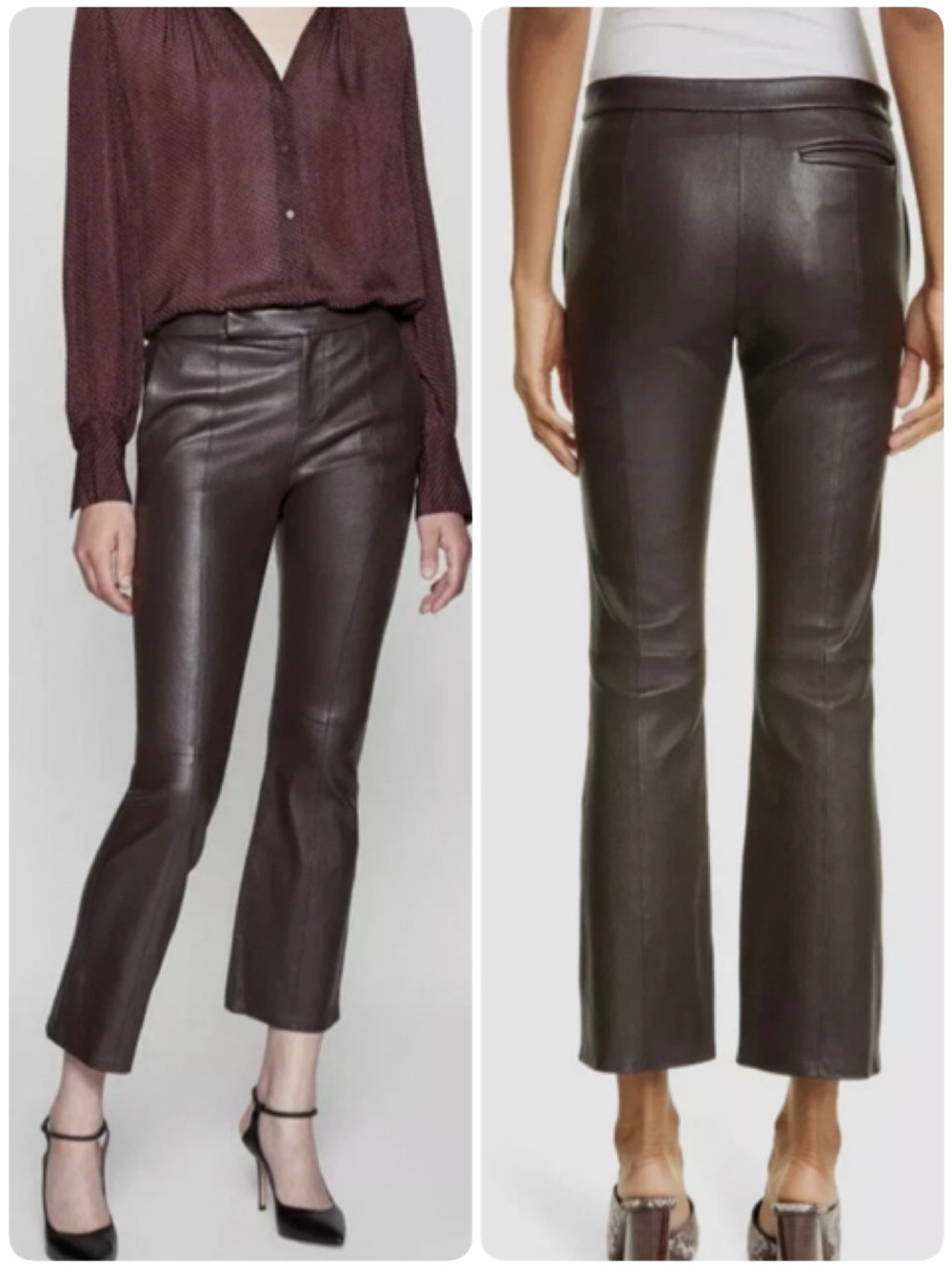 Equipment Femme Dark Brown Sebritte Crop Real Lamb Leather Trousers Pants [CH]